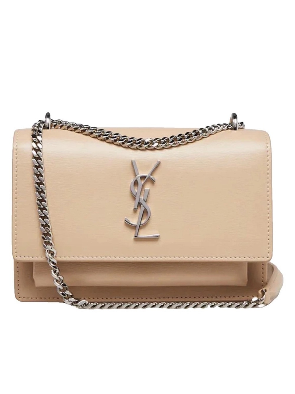 Saint Laurent Beige Leather Monogram Chain Crossbody Bag